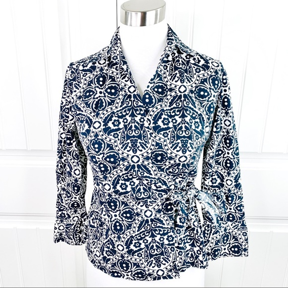 Ann Taylor Tops - Ann Taylor Petites Career Printed Cotton Wrap Top